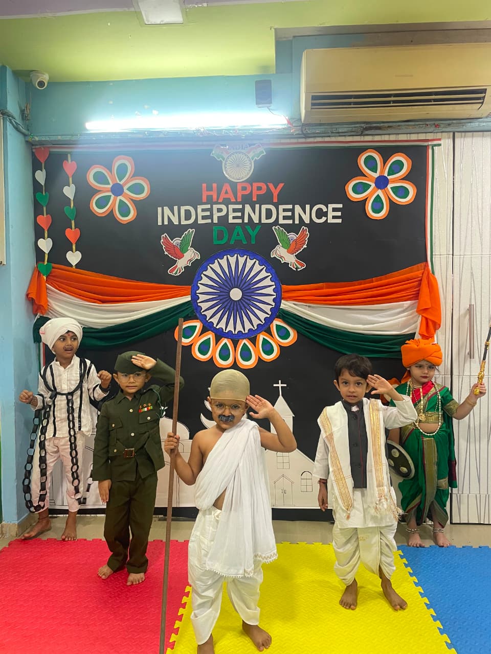 Children in fancy dress as freedom fighters for Independence Day