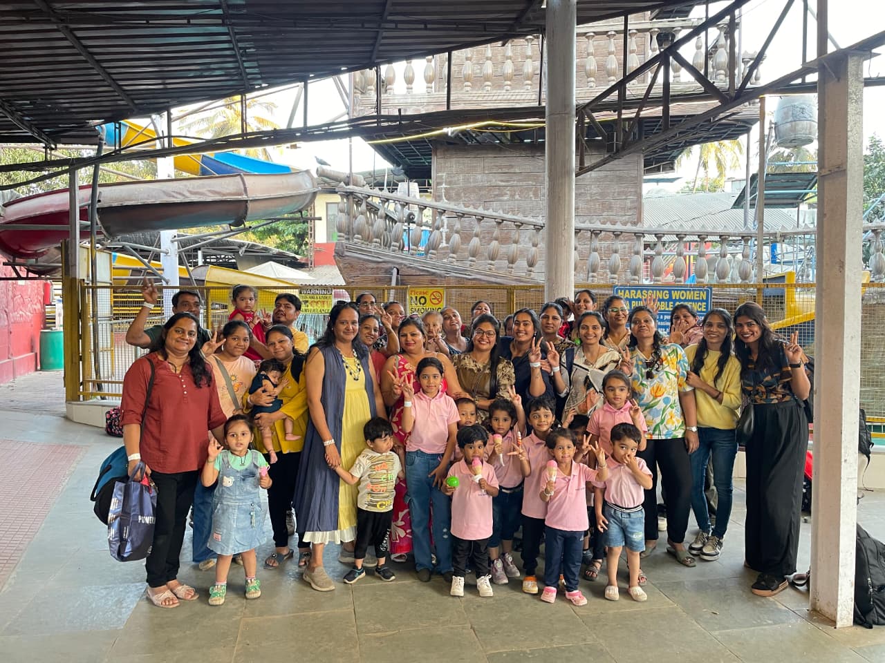 Children and parents on a school outing